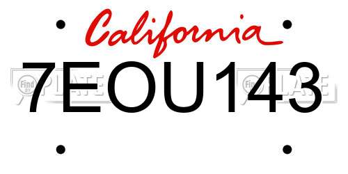 7EOU143 California License Plate