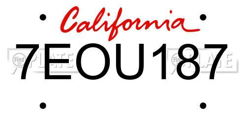7EOU187 California License Plate