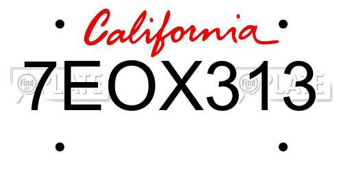 7EOX313 California License Plate