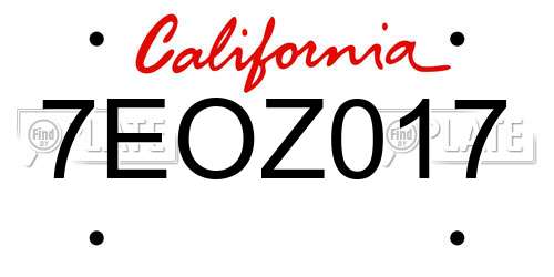 7EOZ017 California License Plate