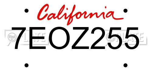 7EOZ255 California License Plate