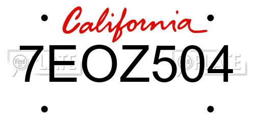 7EOZ504 California License Plate