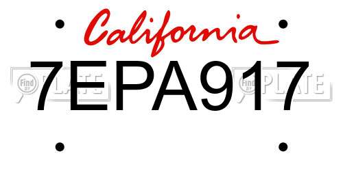 7EPA917 California License Plate