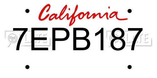 7EPB187 California License Plate