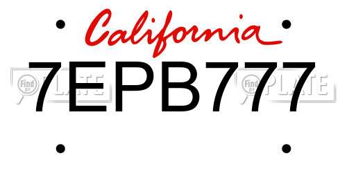 7EPB777 California License Plate