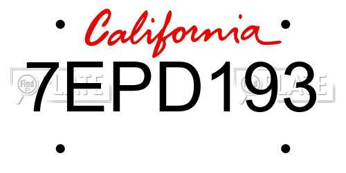 7EPD193 California License Plate