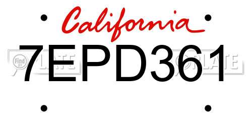 7EPD361 California License Plate