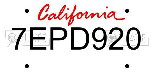 7EPD920 California License Plate