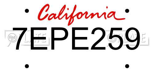 7EPE259 California License Plate