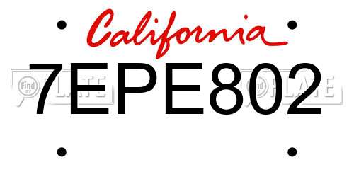 7EPE802 California License Plate