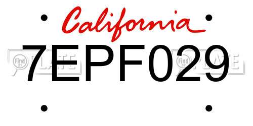 7EPF029 California License Plate