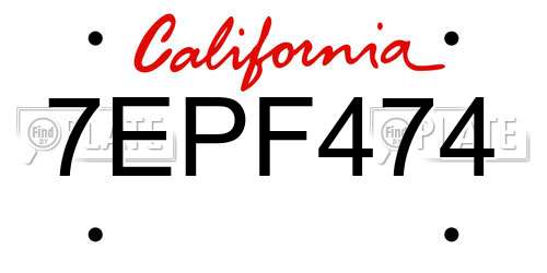7EPF474 California License Plate