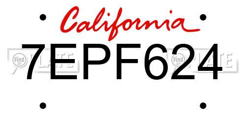 7EPF624 California License Plate
