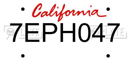 7EPH047 California License Plate