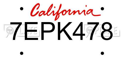 7EPK478 California License Plate