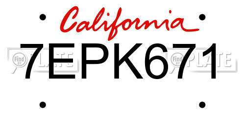 7EPK671 California License Plate