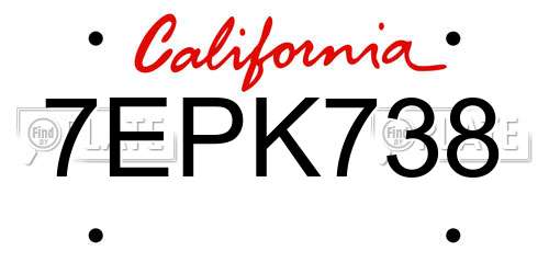 7EPK738 California License Plate