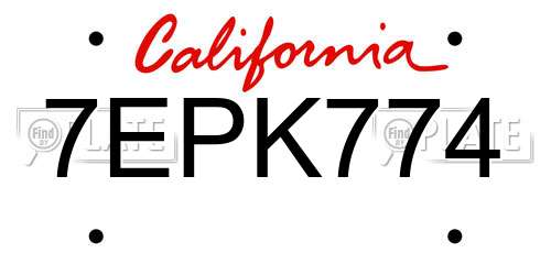 7EPK774 California License Plate