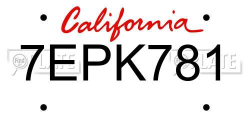 7EPK781 California License Plate