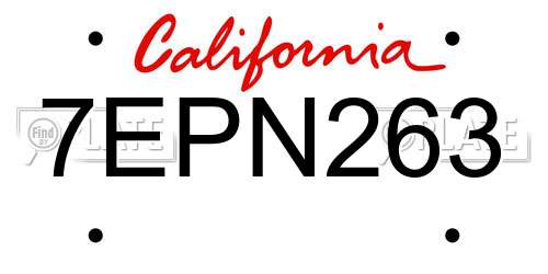7EPN263 California License Plate