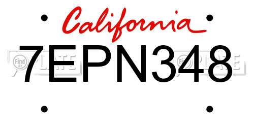 7EPN348 California License Plate