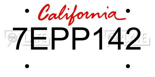 7EPP142 California License Plate