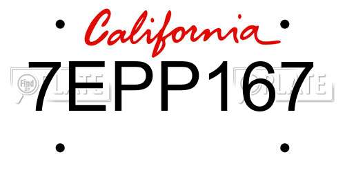 7EPP167 California License Plate