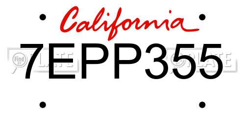 7EPP355 California License Plate