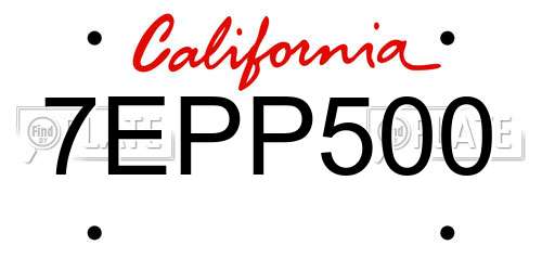 7EPP500 California License Plate