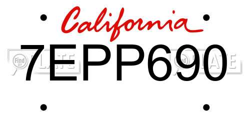 7EPP690 California License Plate