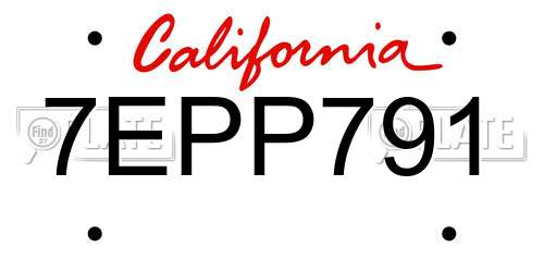 7EPP791 California License Plate