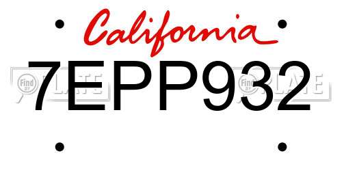 7EPP932 California License Plate