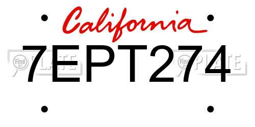 7EPT274 California License Plate