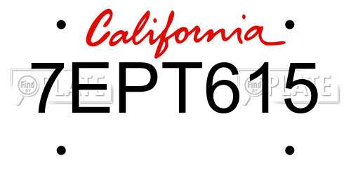 7EPT615 California License Plate
