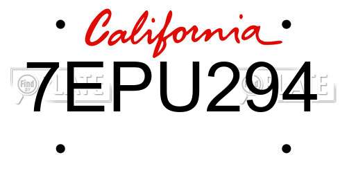7EPU294 California License Plate