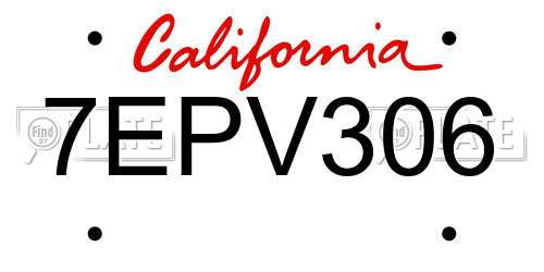 7EPV306 California License Plate