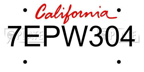7EPW304 California License Plate