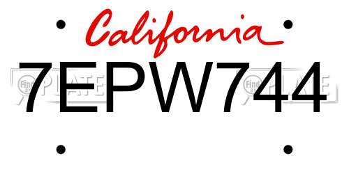 7EPW744 California License Plate