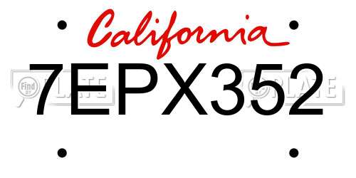 7EPX352 California License Plate