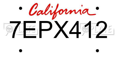 7EPX412 California License Plate