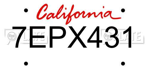7EPX431 California License Plate