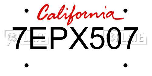 7EPX507 California License Plate
