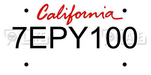 7EPY100 California License Plate