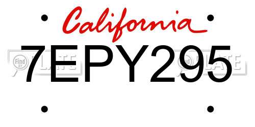 7EPY295 California License Plate