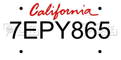 7EPY865 California License Plate