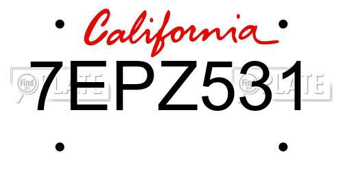 7EPZ531 California License Plate