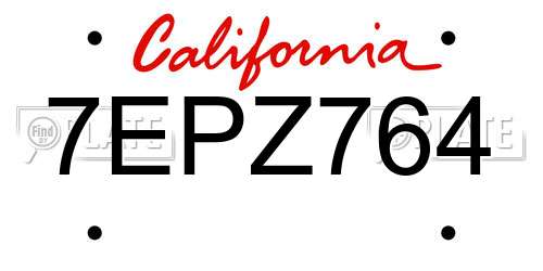 7EPZ764 California License Plate