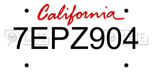 7EPZ904 California License Plate