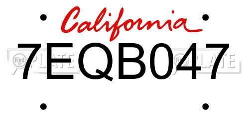 7EQB047 California License Plate