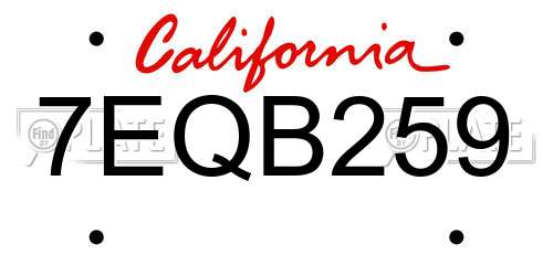 7EQB259 California License Plate